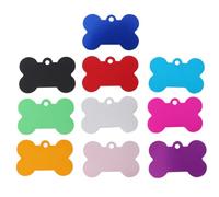 OUNONA 10 Piezas Etiqueta de Identificación para Mascotas en Aluminio Forma de Hueso de 38mm, Resistente Corrosión, Grabado de Nombre y Teléfono para Perros y Gatos, Color Aleatorio