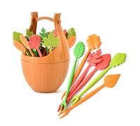 ounona 17pcs tenedores de postre picos de cóctel tenedores de postre pinchos para aperitivos fruta en forma de hoja con cubo soporte naranja