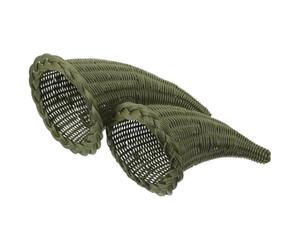 OUNONA 2 cestas de Cornucopia, Centro de Mesa otoñal con Forma de Cuerno | Cuerno rústico de mimbre tejido para sostener calabazas y calabacines, cestas de cosecha de otoño para colgar en la pared y