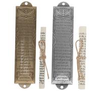 OUNONA 2 Juegos Mezuzah Metálica Decorativa con Bendición Hebrea Ornamento Religioso para Puerta y Ventana Diseño Vintage Metal Dorado y Plateado para Decoración Judía y Hogar