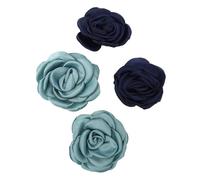 OUNONA 2 Pares de Flores para Zapatos DIY de Tela, Flores de Tela Borde Quemado de 6 Cm, Adornos para Calzado en Azul Marino y Verde Azul Nilo, Accesorios Decorativos para Bodas y