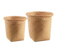 OUNONA 2 Piezas Cesta de Basura Tejida Redonda Decorativa, Cesto de Paja, Ligera y Ahorra Espacio, para Dormitorio y Baño, Papelera y Cesta de Almacenamiento Hogar