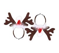 OUNONA 2 Piezas Diadema Navideña de Astas de Reno para Perros y Mascotas Mini Sombrero Rojo de Felpa Corta, Diseño Adorable y Suave para Celebraciones Familiares y Fotos Festivas