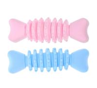 OUNONA 2 Piezas Juguete para Morder para Perros en Forma de Hueso TPR | Aroma a Leche, Diseño de Espina de Pez, para Cachorro, Juego y Entrenamiento, Rosa o Azul