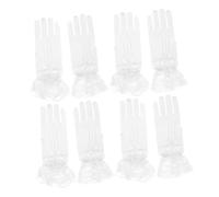 OUNONA 4 Pares Guantes de Encaje Blancos para Mujer Cortos con Malla Transpirable y Lazo Elegante Cobertura Completa para Bodas y Fiestas de Té para Novias y de Honor
