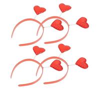 OUNONA 4 piezas Diadema San Valentín Corazón Lentejuelas Rojas Decoración Adultos y Fiesta Accesorio Elástico para Cabeza con Diseño Enamorados