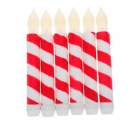 OUNONA 6 velas LED sin llama con parpadeo blanco cálido, a rayas, color rojo y blanco, duraderas, para casa, fiesta, boda, seguras y resistentes a la rotura