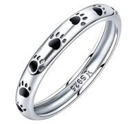 OUNONA Anillos de Pareja Huella de Pata de Mascota Anillo Sencillo de Plata para Dedo Joyería Creativa para Amantes de Perros y Gatos Obsequio para Hombre y Mujer