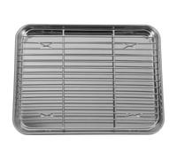 OUNONA Bandeja para Hornear con Rejilla 26,5x20,5x2,5 Cm Acero Inoxidable 304 Drenaje de Aceite Multifuncional para Hogar y Restaurante Set de 2 Piezas