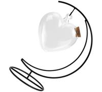 OUNONA Botella de Vidrio Transparente Forma Corazón 14 Cm Tapón de Corcho y Soporte de Hierro para Colgar, Frasco Decorativo para Deseos y Paisajismo, Juego de 1 Unidad