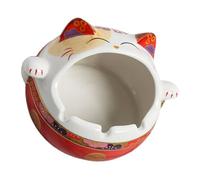 OUNONA Cenicero de Cerámica Rojo Diseño de Gato Fortuna Contenedor para Colillas de Cigarrillos Adorno de Escritorio para Hogar Sala y Balcón Depósito Grande para Cenizas