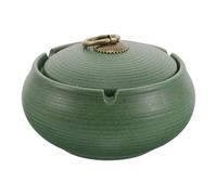 OUNONA Cenicero de cerámica verde con tapa para uso en oficina y espacios al aire libre, resistente al viento y adecuado para decoración funcional