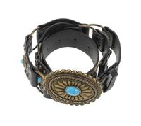 OUNONA Cinturón Vaquero Vintage para Mujer Cinturón Bohemio Ajustable de Piel Sintética Hebilla Antigua en Color Negro y Cobre para Vestidos y Jeans Casuales