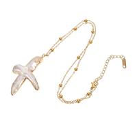 OUNONA Collar de Cruz Perlas Barrocas Doradas para Mujer Joyería Religiosa Minimalista Hipoalergénica Colgante de Fe Decorativo para Bautizo Festividades y Uso Diario