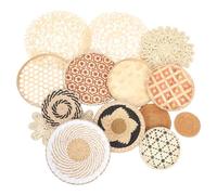 OUNONA Conjunto de 15 Cestas de Pared Bohemias Hechas a Mano Ratán Tejido Natural Decoración Redonda Estilo Rústico Forma de Flor para Sala Dormitorio y Cocina Arte Mural Vintage y