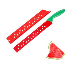 OUNONA Cuchillo de Acero Inoxidable para Sandía con Sierre, Herramienta de Cocina para Pan, Pasteles y Pizza, Rojo, 43.2 cm con Funda