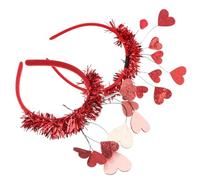 OUNONA Diadema de San Valentín 2 Piezas 9 Corazones Rojos y Rosas Accesorio Cabello Flexible para Fiestas Bodas y Despedidas de Soltera Diademas Divertidas y Tocados Temáticos