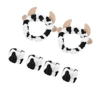 OUNONA Diademas Creativas Orejas De Vaca y Muñequeras De Tela Suave Para Mujer, Set De 2 Unidades Para Lavarse La Cara y Maquillaje, Diseño Animal, Accesorios Para Cuidado Facial