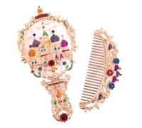 OUNONA Espejo de Tocador Plegable Vintage Portátil Espejo de Mano con Peine Compacto y Ligero Rosa Dorado para Maquillaje y
