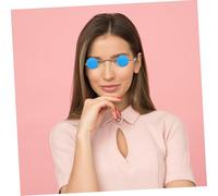 OUNONA Gafas de Sol Redondas Vintage para Mujer y Hombre Marco Metálico Dorado con Lentes Azules Retro Punk Protección UV Accesorio para Fiestas y Viajes