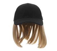 OUNONA Gorra de Béisbol Amarilla con Peluca Corta y Recta para Mujer, Material de Seda Resistente al Calor, Estilo Elegante y Fácil de Combinar para Trabajo y Compras