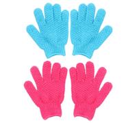 OUNONA Guantes Exfoliantes de Baño 4 Unidades Tamaño Mediano para Mujer y Hombre Tejido Jacquard, Guantes de Masaje de Cinco Dedos para Cuidado Corporal y Ducha Diaria Azul Verdoso