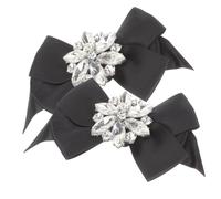 OUNONA Hebillas Clips Para Zapatos Lazo Cristal, Adornos Para Zapatos De Mujer, Decoración Extraíble Para Boda y Fiesta, Accesorios Pequeños De Tela Negra, Set 2 Piezas