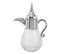 OUNONA Jarra de agua fría: Jarra de vidrio transparente estilo marroquí de 0,43 L/15 oz con tapa y asa - Ideal como recuerdo para bodas y inauguraciones de casas, perfecta para té helado y