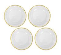 OUNONA Juego de 4 Platos Redondos de Plástico con Borde de Perlas Doradas, Elegantes y Sofisticados, con Bordes Seguros y Lisos para Bodas y Reuniones Festivas Reutilizable