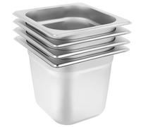 OUNONA Juego de 4 Sartenes de Vapor de Acero Inoxidable 1/6 Tamaño, 6 Pulgadas de Profundidad, Bandejas para Servicio de Alimentos en Hotel y Restaurante