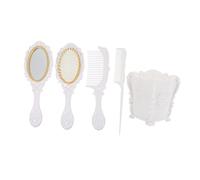 OUNONA Juego De Cepillos Cabello De Salón 5 Piezas Con Peine Blanco Tamaño Mediano Para Desenredar Suavemente Uso Personal Soporte De Almacenamiento Para Organización Tocador