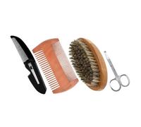 OUNONA Juego de Cuidado de Barba para Hombres 4 Piezas, Peine de Madera y Cepillo Suave para Bigote y Barba, Tijeras Compactas, Set Portátil para Peinado y Aseo Diario