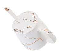 OUNONA Juego de Taza de Cerámica con Diseño Marmoleado, Taza de Café Caliente con Asa, Incluye Cuchara y Tapa, Color con Patrón de Rayo, Adecuado para Té y Bebidas Calientes en Escritorio