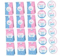 OUNONA Kit de Pegatinas Autoadhesivas para Sellar Bolsas de Papel para Fiesta de Revelación de Género o Niña 12 Bolsas Tamaño Estándar y 18 Pegatinas Resistentes para Decoración de