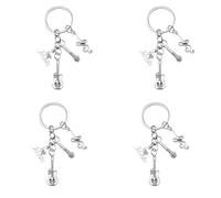 OUNONA Llavero Musical de Metal Forma de Micrófono Retro Set de 4 Piezas Colgante para Bolso y Mochila Accesorio Compacto para Amantes Música y Fiestas Temáticas