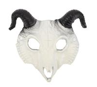 OUNONA Máscara de calavera de demonio, antílope, cuerno de oveja, cabeza completa, cráneo de animal, cuernos de carnero, máscara decorativa aterradora de Halloween para adulto, color blanco