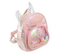 OUNONA Mochila Unicornio para Niñas Lentejuelas, Gran Capacidad, Compartimentos Independientes y Correa Ajustable de PU Cuero Rosa para Colegio y Uso Diario