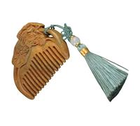 OUNONA Peine De Madera Para Cabello Seco y Húmedo Tamaño Mini Con Grabado De Loto, Cepillo Desenredante Portátil Para Mujeres Con Borlas Adecuado Para Viajes y Uso Diario