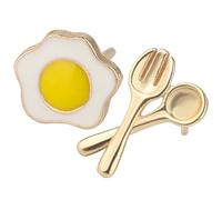 OUNONA Pendientes Colgantes Asimétricos Huevo Frito y Cubiertos, Joyería Divertida De Mujer, Accesorio Ligero De Metal Dorado, Para Obsequio y Uso Diario, Tamaño Pequeño