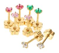 OUNONA Pendientes De Cartílago Circonita Cúbica, Acero Inoxidable Dorado, Cierre De Rosca, Para Mujer y Adolescentes, Set De 8 Piezas Incrustaciones Blancas, Verdes, Granate y Rosas De 3 Mm
