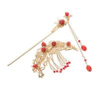 OUNONA Pinzas Cabello Estilo Chino Borlas y Perlas en Aleación Roja, 2 Piezas, Accesorio Elegante y Cómodo para Cosplay Hanfu y Aniversarios
