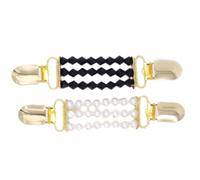 OUNONA Pinzas para Cárdigan Clips de Suéter Acrílicos Hebillas de Pato Doradas y Perlas 2piezas Cadena, Toque Cómodo y Elegante para Eventos Formales