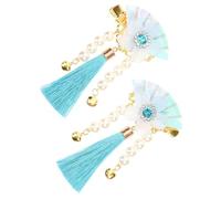 OUNONA Pinzas Pelo Japonesas Flores y Borlas, Accesorio para Kimono y Yukata, Horquillas Azules Campanillas, Par para Niñas y Mujeres, Adorno Tradicional para Cabello