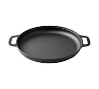 OUNONA Plancha de hierro fundido con doble asa, sartén redonda para pizza | Plancha antiadherente para cocinar a la plancha, apta para cocinas de gas, eléctricas, de inducción, hornos, parrillas,