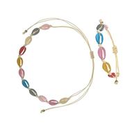 OUNONA Pulsera De Conchas Marinas Tejida a Mano, Conjunto De 2 Piezas De Aleación Pintura Gotas, Estilo Bohemio, Ajustable Para Mujer, Accesorio Para Vacaciones De Verano y Eventos La Playa