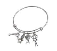 OUNONA Pulsera de Estilista en Acero Inoxidable Dijes de Secador, Tijeras y Peine, Brazalete Ajustable para Graduación de Peluquera, Obsequio Adecuado para Cosmetólogos y Profesionales