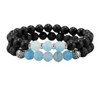 OUNONA Pulsera de Piedra Natural Azul Hielo Elástica para Parejas, Conjunto de 2 Pulseras Unisex de Cuentas para San Valentín, Joyería Cómoda y Ajustable para Obsequio Romántico