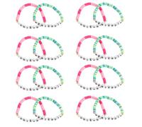OUNONA Pulseras Amistad para Niñas y Adolescentes, 16 Piezas Ajustables de Arcilla Polimérica en Colores Rosa y Verde, Estilo Bohemio Adecuado para Eventos de Hermandad