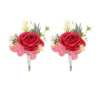 OUNONA Ramilletes de Flores Artificiales para Bodas 2 Piezas, Broches de Solapa Rojos Estilo Europeo Vintage, Accesorios Decorativos para Novios y Padrinos en Ceremonias y Fiestas