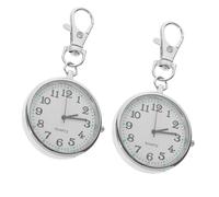 OUNONA Reloj De Enfermera con Clip y Llavero Portátil, Esfera Abierta Redonda, Acero Inoxidable Blanco, Diseño Manos Libres para Médico y Estudiante, Uso Hospitalario Profesional, Pack 2 Unidades